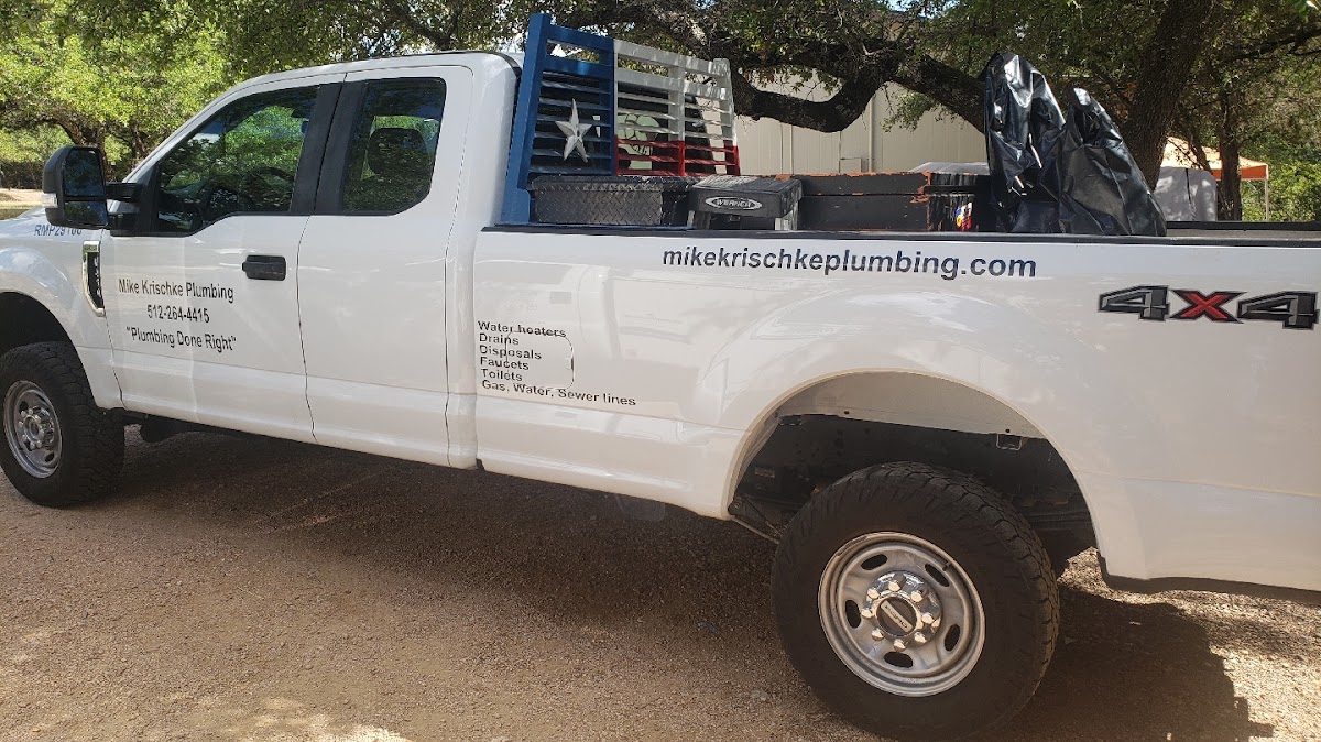 Mike Krischke Plumbing service truck in the Texas Hill Country